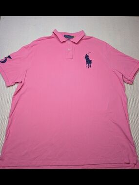 Polo Ralph Lauren Men's 2XL Big Pony Number 3 Classic Fit Pink Pullover Shirt